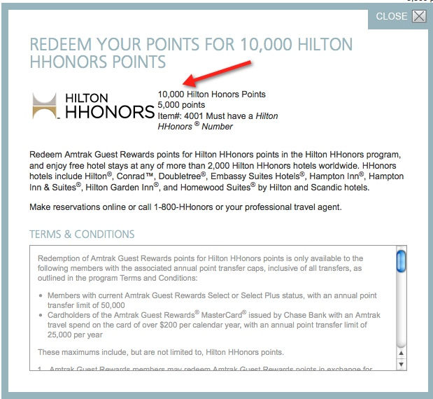 amtrak hilton hhonors transfer criteria