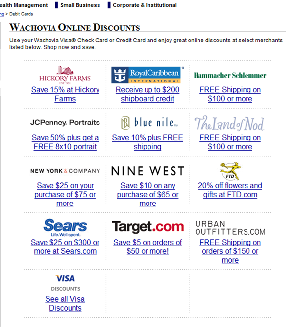 Wachovia Rewards Program Check Cards