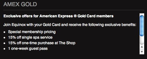 American Express Equinox Discount With Amex Gold, Platinum and Centurion Cards